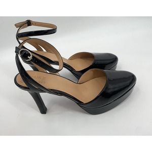 Naturalizer Clarice Womens 11 W Wide Black Leather Patent Platform Sandals Heels